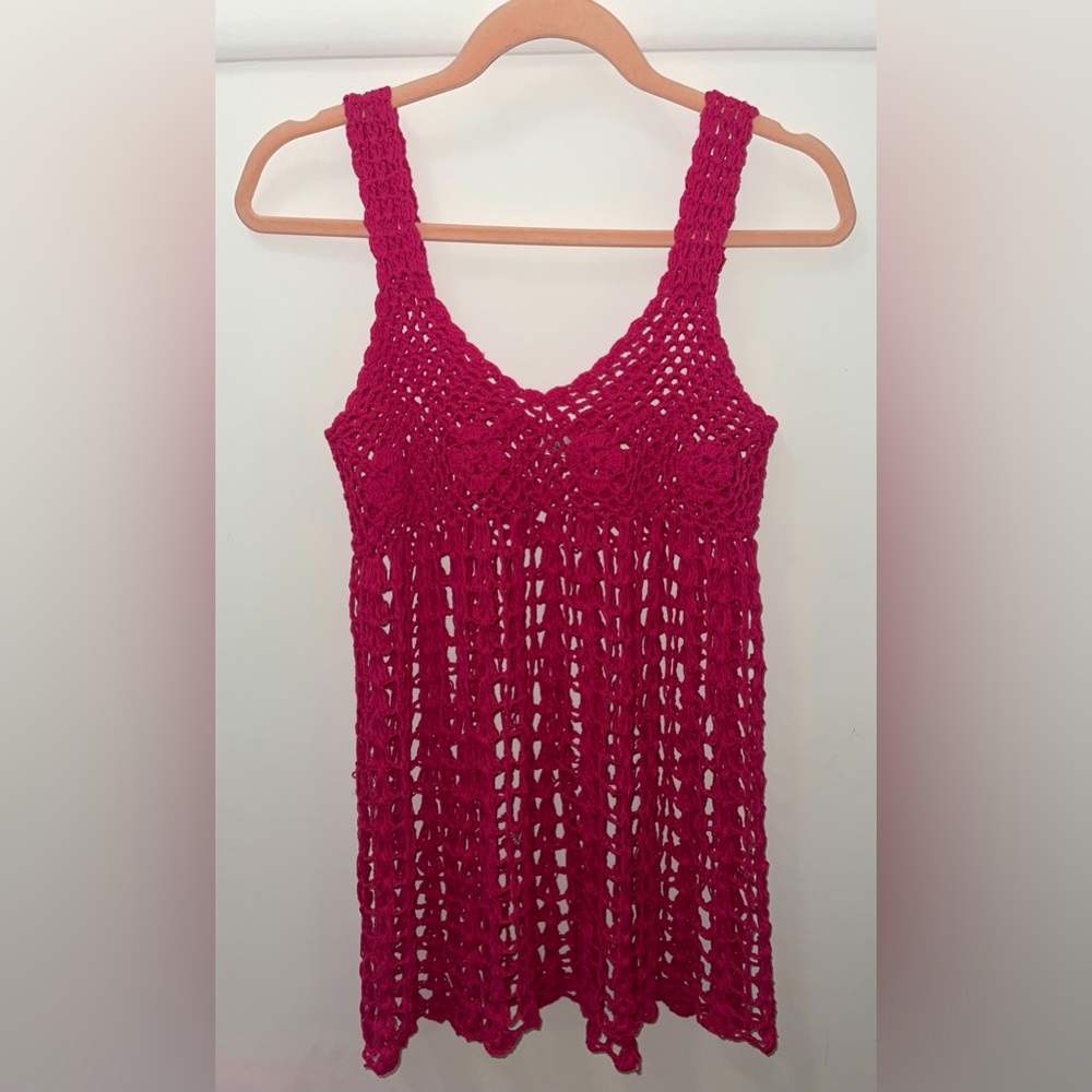Hot Pink Crochet Swimsuit Cover-Up Dress {Size:Small}